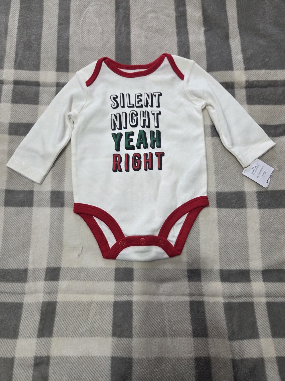 Carter's White Long-Sleeve Bodysuit with Red Trim and Green/Red Graphic